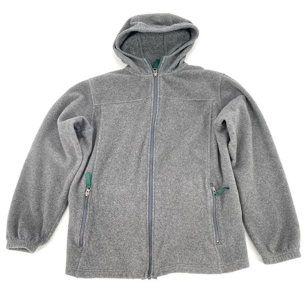 Lands’ End full zip fleece hooded full zip gray jacket boys girls youth large